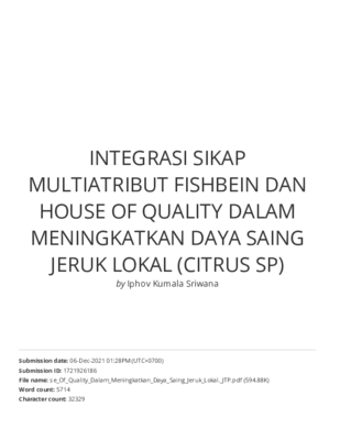 INTEGRASI SIKAP MULTIATRIBUT FISHBEIN DAN HOUSE OF QUALITY DALAM MENINGKATKAN DAYA SAING JERUK LOKAL (CITRUS SP).pdf