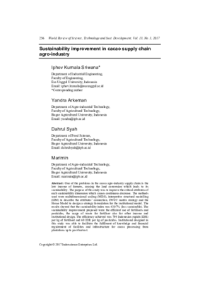Sustainability improvement in cacao supply chain agro-industry